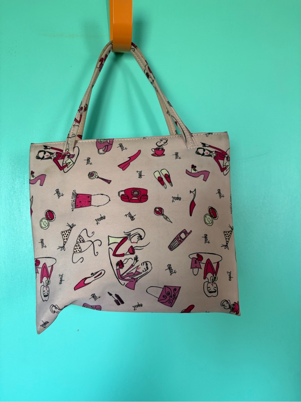 VTG 90s Esprit De Corp Pink Novelty Print Tote Bag